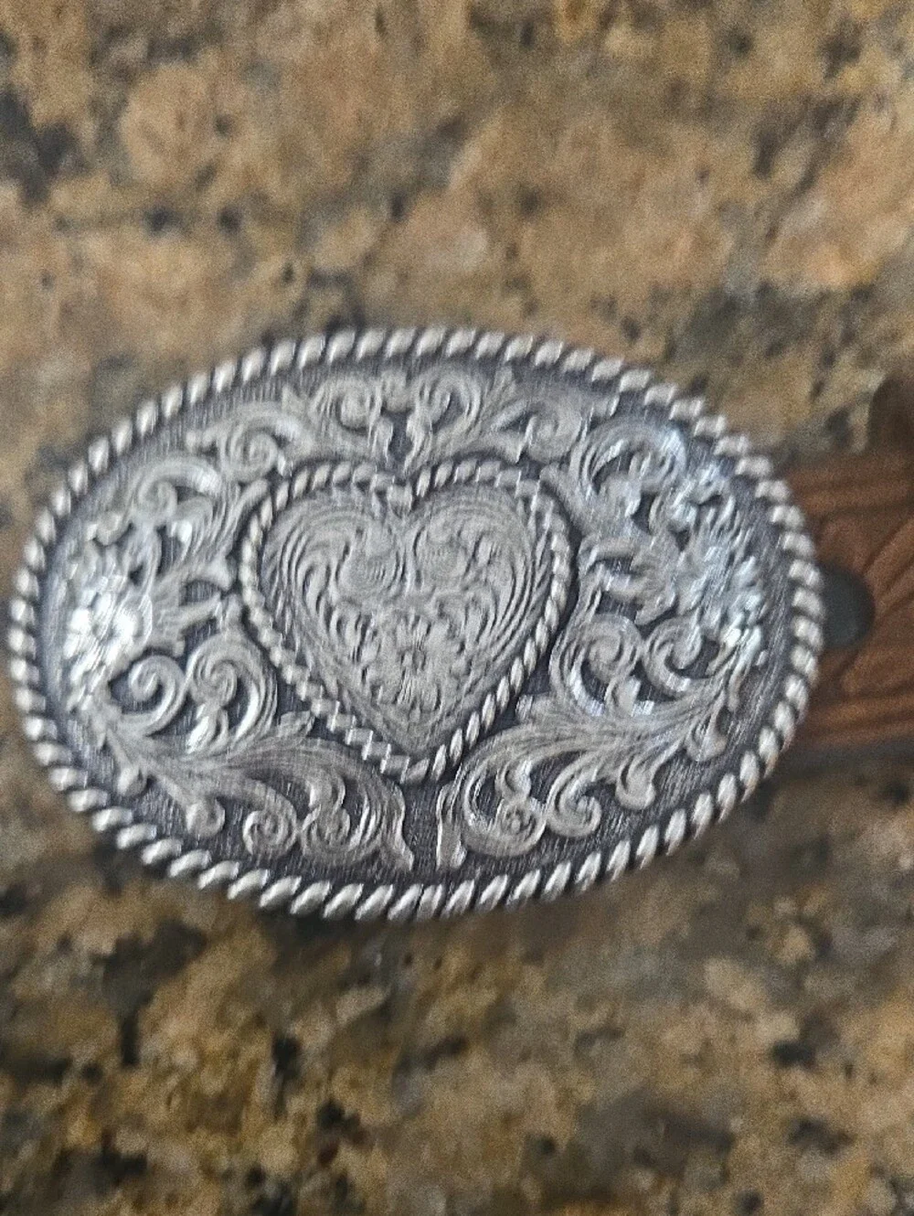 Girls Justin Brown Leathet Belt and Silver Oval Heart Buckle